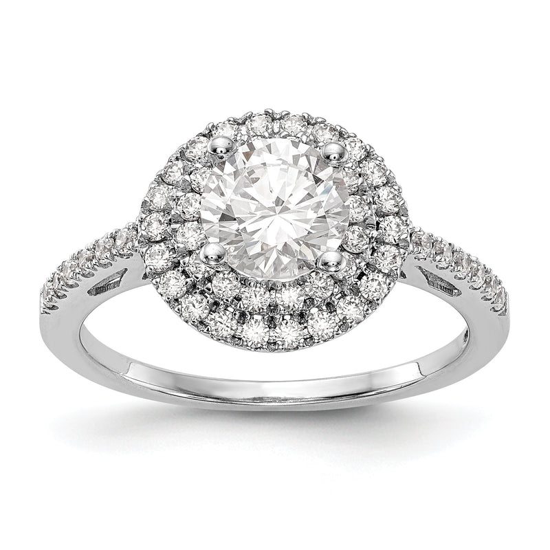 14K Weißgold Verlobungsring mit rundem simuliertem Diamanten und doppeltem Halo