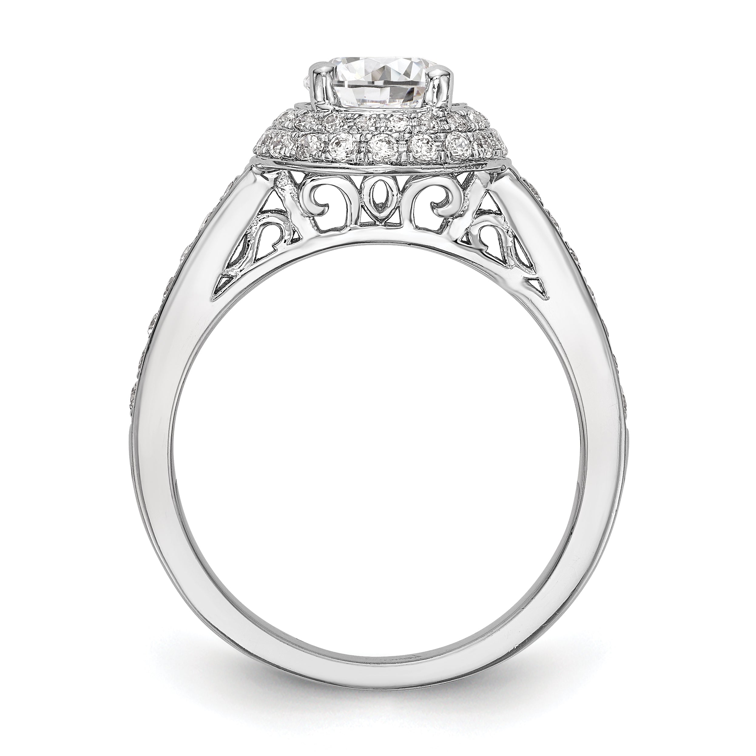 14K Weißgold Verlobungsring mit rundem simuliertem Diamanten und doppeltem Halo