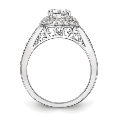 14K Weißgold Verlobungsring mit rundem simuliertem Diamanten und doppeltem Halo