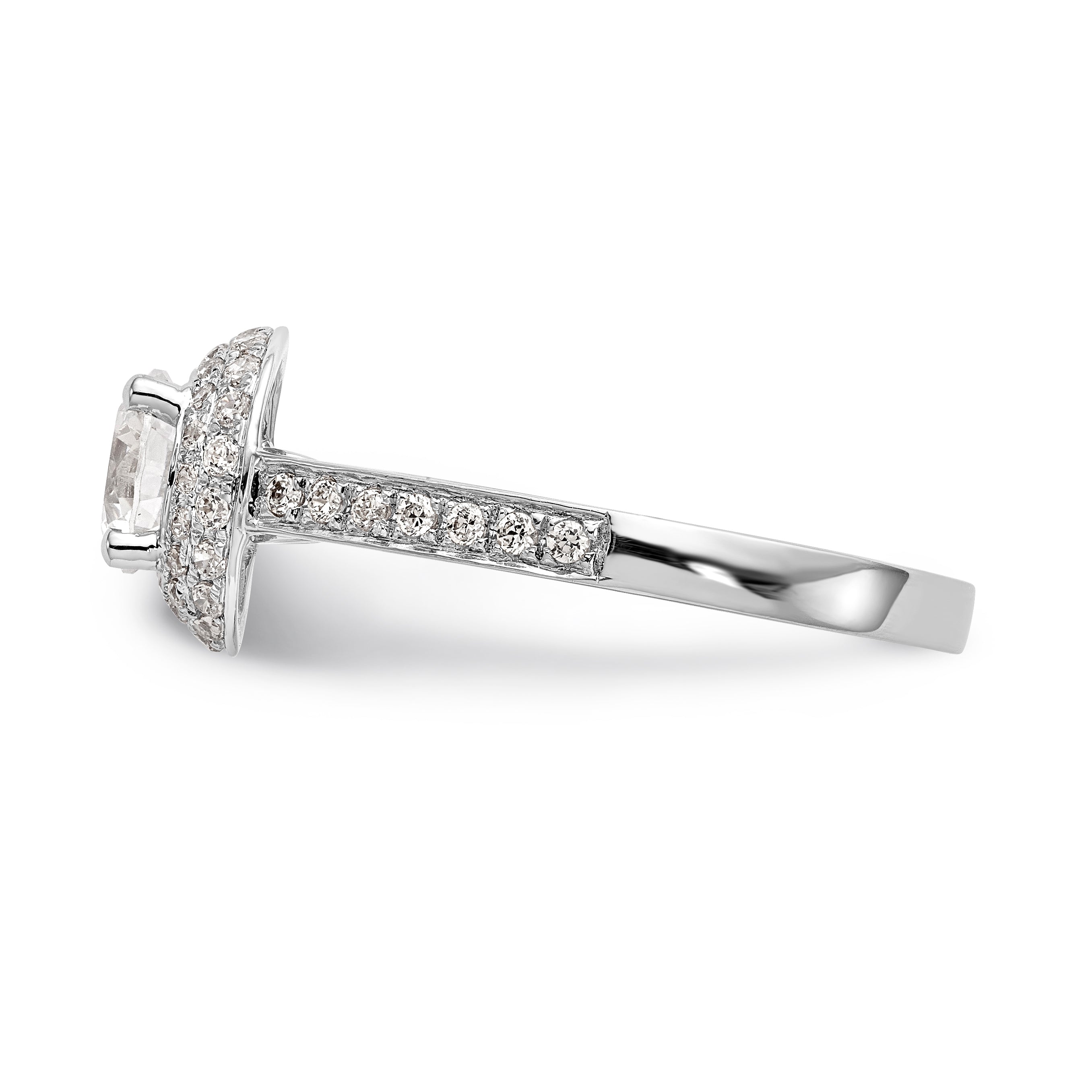 14K Weißgold Verlobungsring mit rundem simuliertem Diamanten und doppeltem Halo