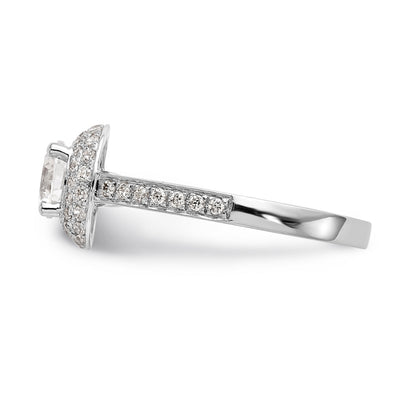 14K Weißgold Verlobungsring mit rundem simuliertem Diamanten und doppeltem Halo
