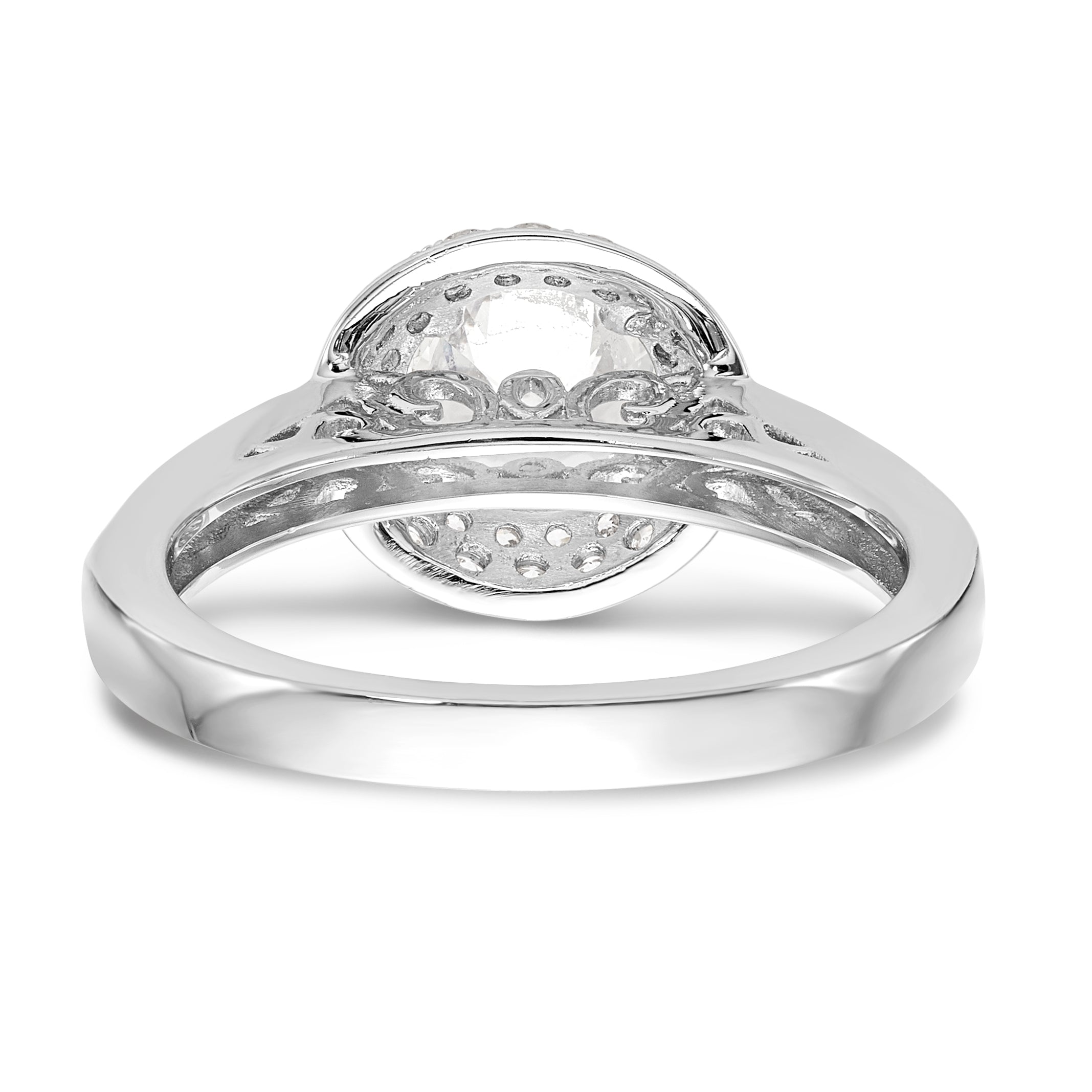 14K Weißgold Verlobungsring mit rundem simuliertem Diamanten und doppeltem Halo