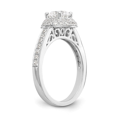 14K Weißgold Verlobungsring mit rundem simuliertem Diamanten und doppeltem Halo