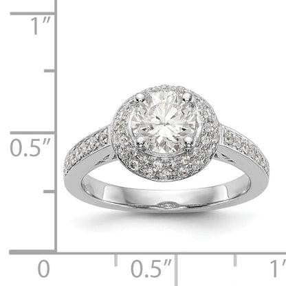 14K Weißgold Verlobungsring mit rundem simuliertem Diamanten und doppeltem Halo