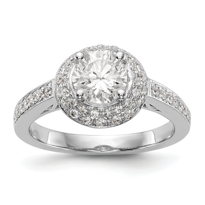 14K Weißgold Verlobungsring mit rundem simuliertem Diamanten und doppeltem Halo