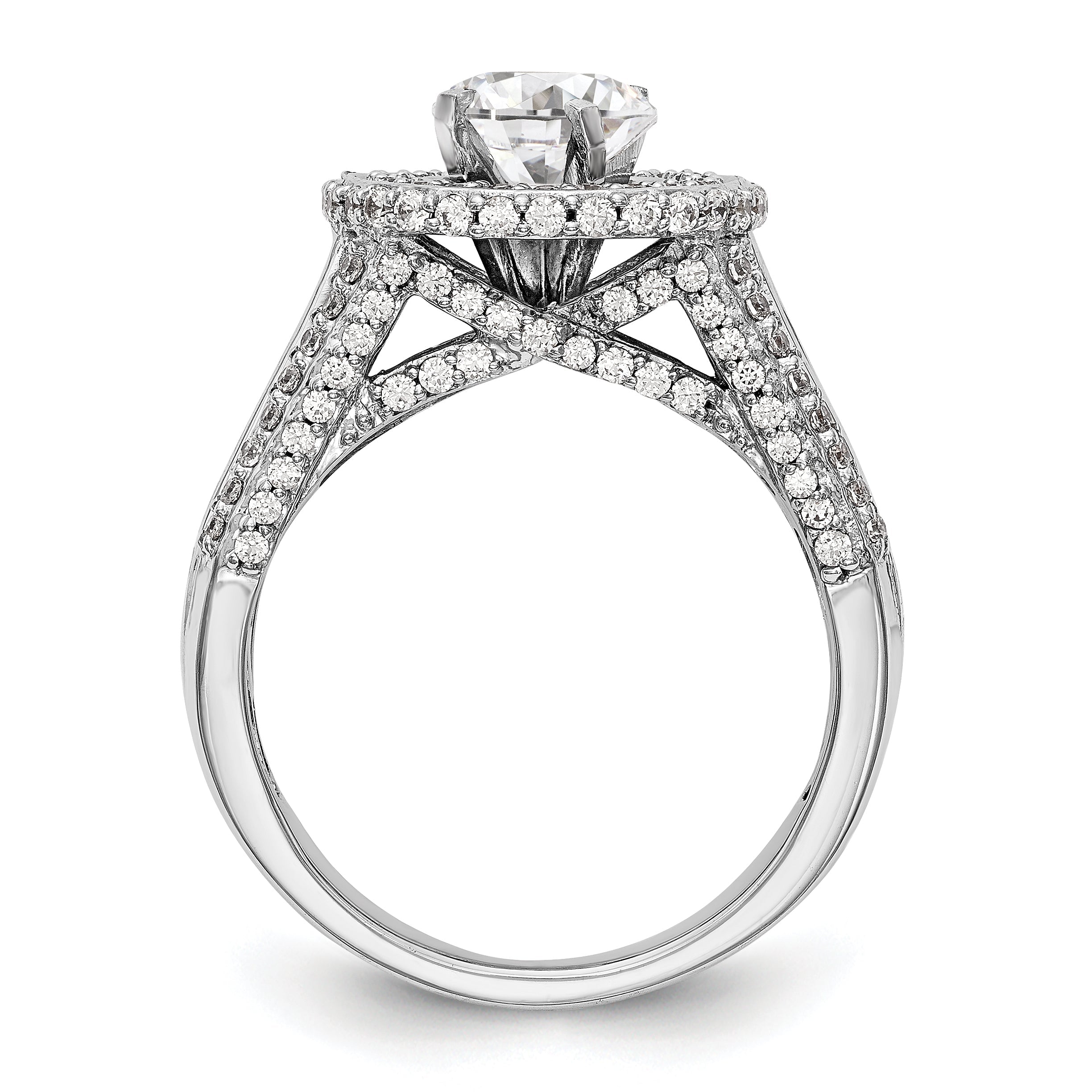 14K Weißgold Verlobungsring mit rundem simuliertem Diamant und Double-Halo-Fassung