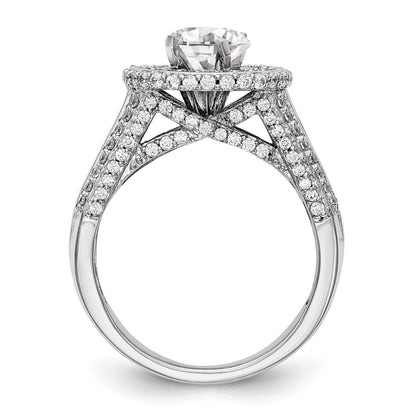 14K Weißgold Verlobungsring mit rundem simuliertem Diamant und Double-Halo-Fassung