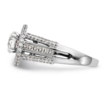 14K Weißgold Verlobungsring mit rundem simuliertem Diamant und Double-Halo-Fassung