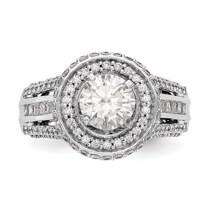 14K Weißgold Verlobungsring mit rundem simuliertem Diamant und Double-Halo-Fassung