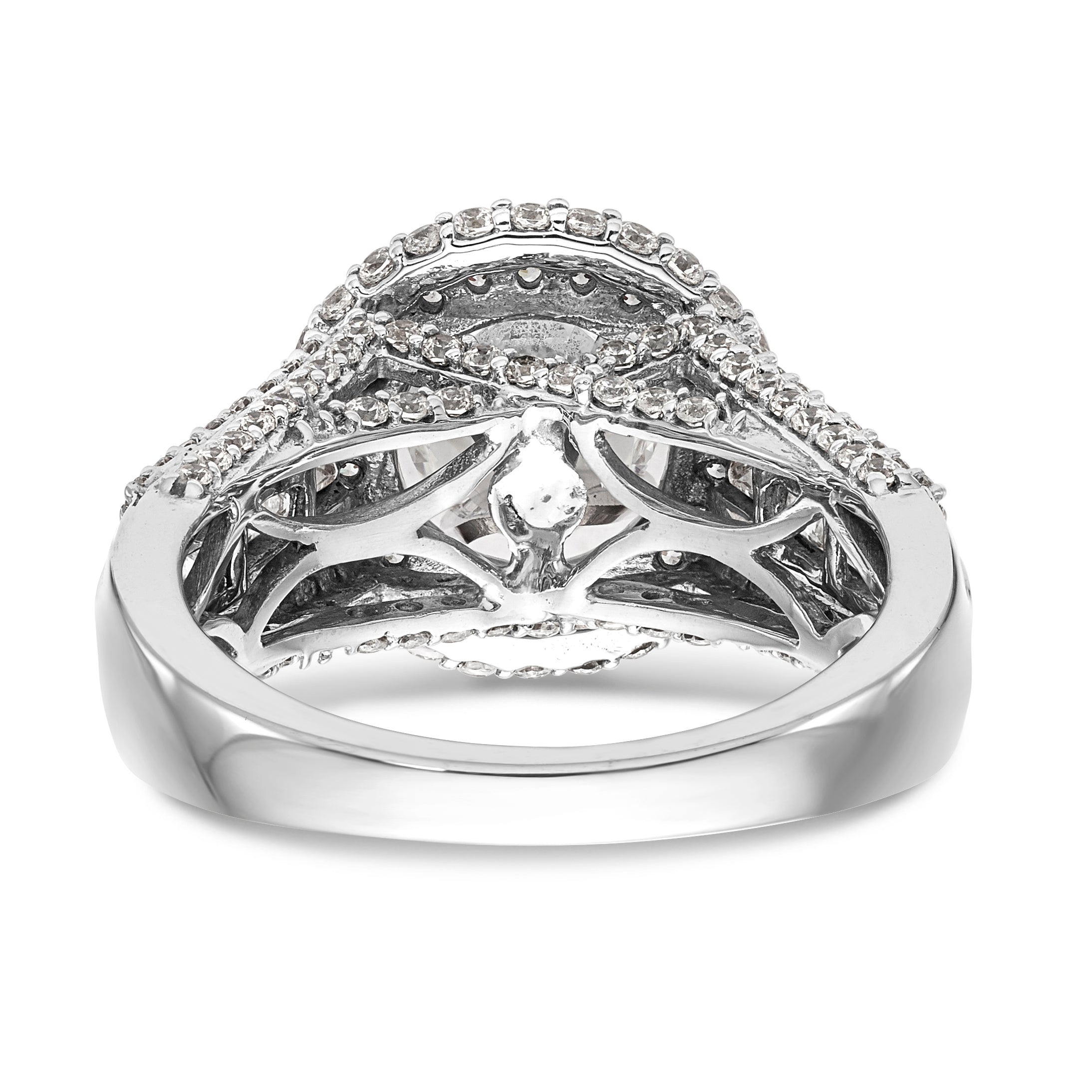 14K Weißgold Verlobungsring mit rundem simuliertem Diamant und Double-Halo-Fassung