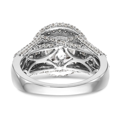 14K Weißgold Verlobungsring mit rundem simuliertem Diamant und Double-Halo-Fassung