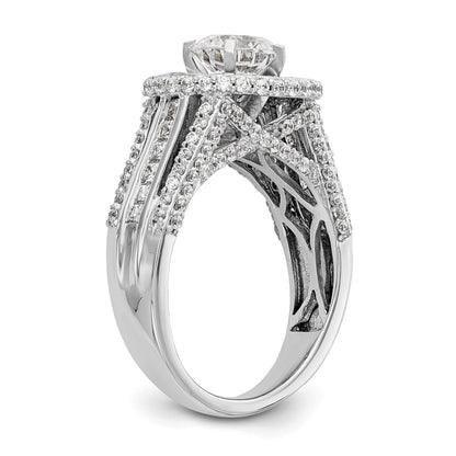 14K Weißgold Verlobungsring mit rundem simuliertem Diamant und Double-Halo-Fassung