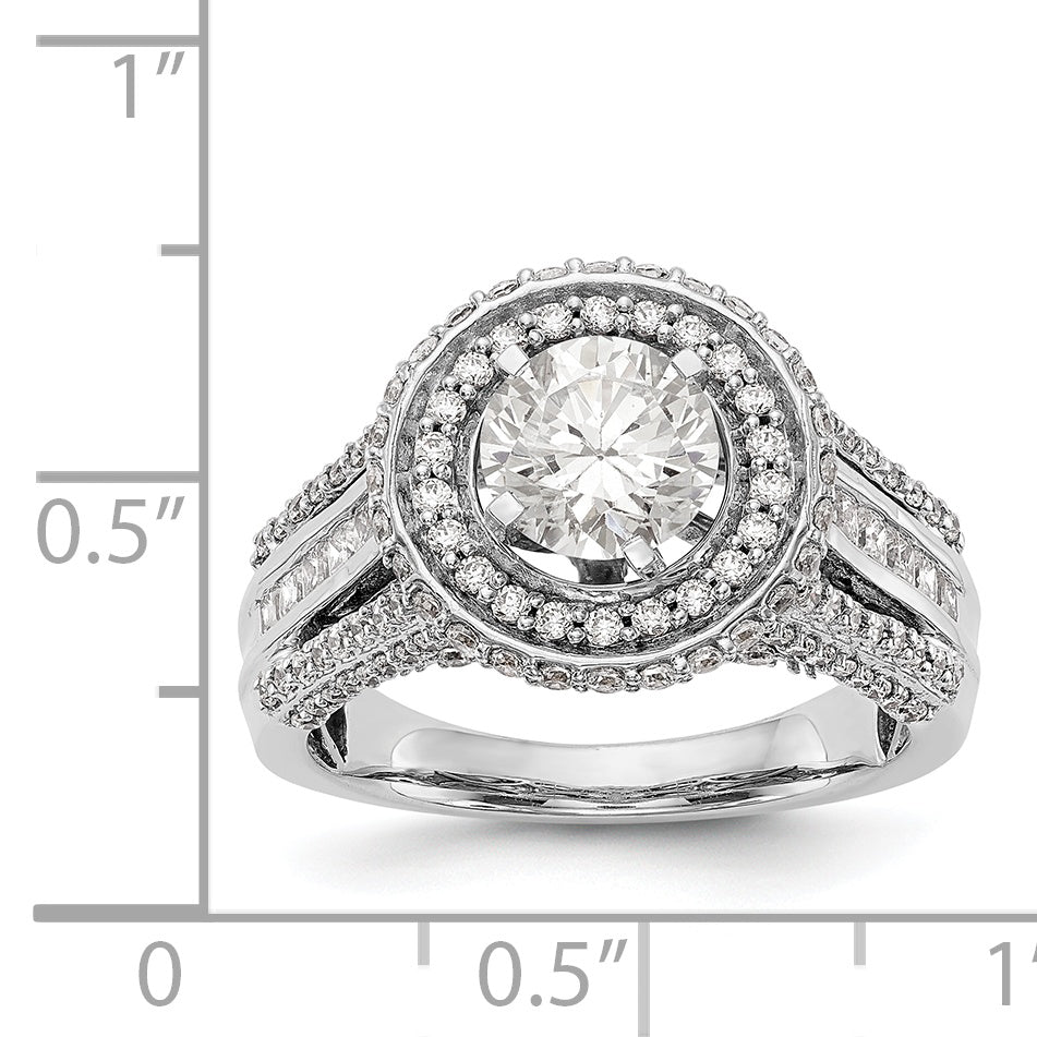 14K Weißgold Verlobungsring mit rundem simuliertem Diamant und Double-Halo-Fassung