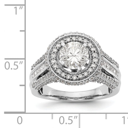 14K Weißgold Verlobungsring mit rundem simuliertem Diamant und Double-Halo-Fassung