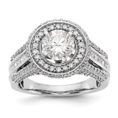 14K Weißgold Verlobungsring mit rundem simuliertem Diamant und Double-Halo-Fassung