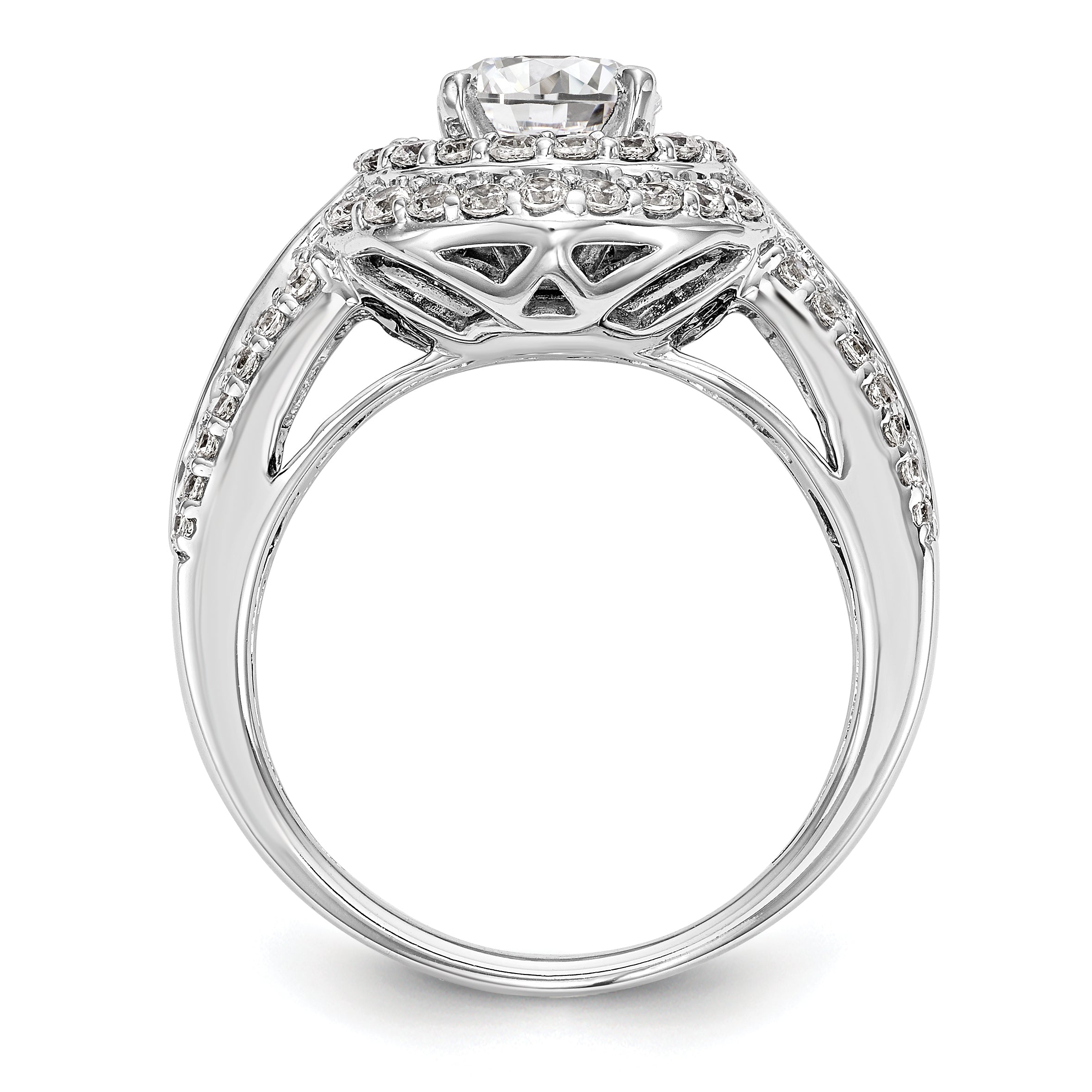 14K Weißgold Verlobungsring mit rundem simuliertem Diamanten und Doppel-Halo