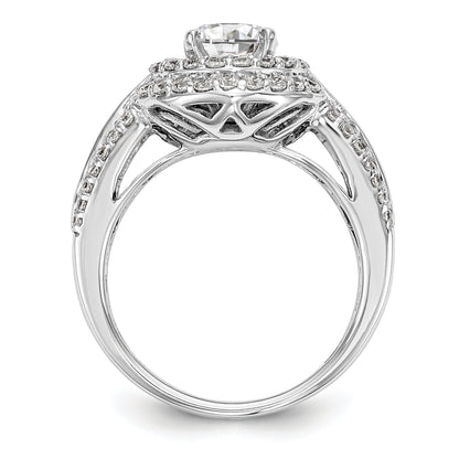 14K Weißgold Verlobungsring mit rundem simuliertem Diamanten und Doppel-Halo