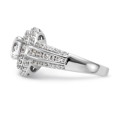 14K Weißgold Verlobungsring mit rundem simuliertem Diamanten und Doppel-Halo