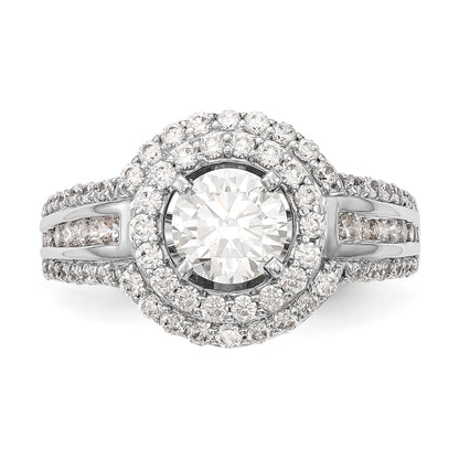 14K Weißgold Verlobungsring mit rundem simuliertem Diamanten und Doppel-Halo