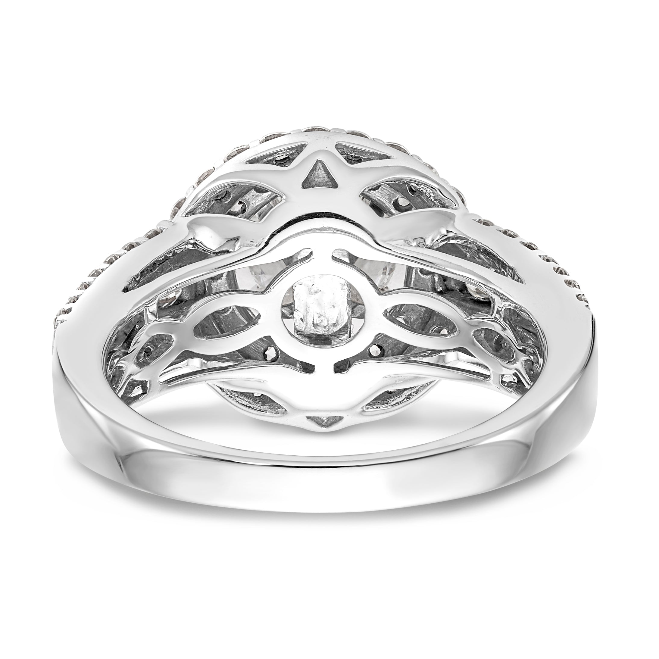 14K Weißgold Verlobungsring mit rundem simuliertem Diamanten und Doppel-Halo
