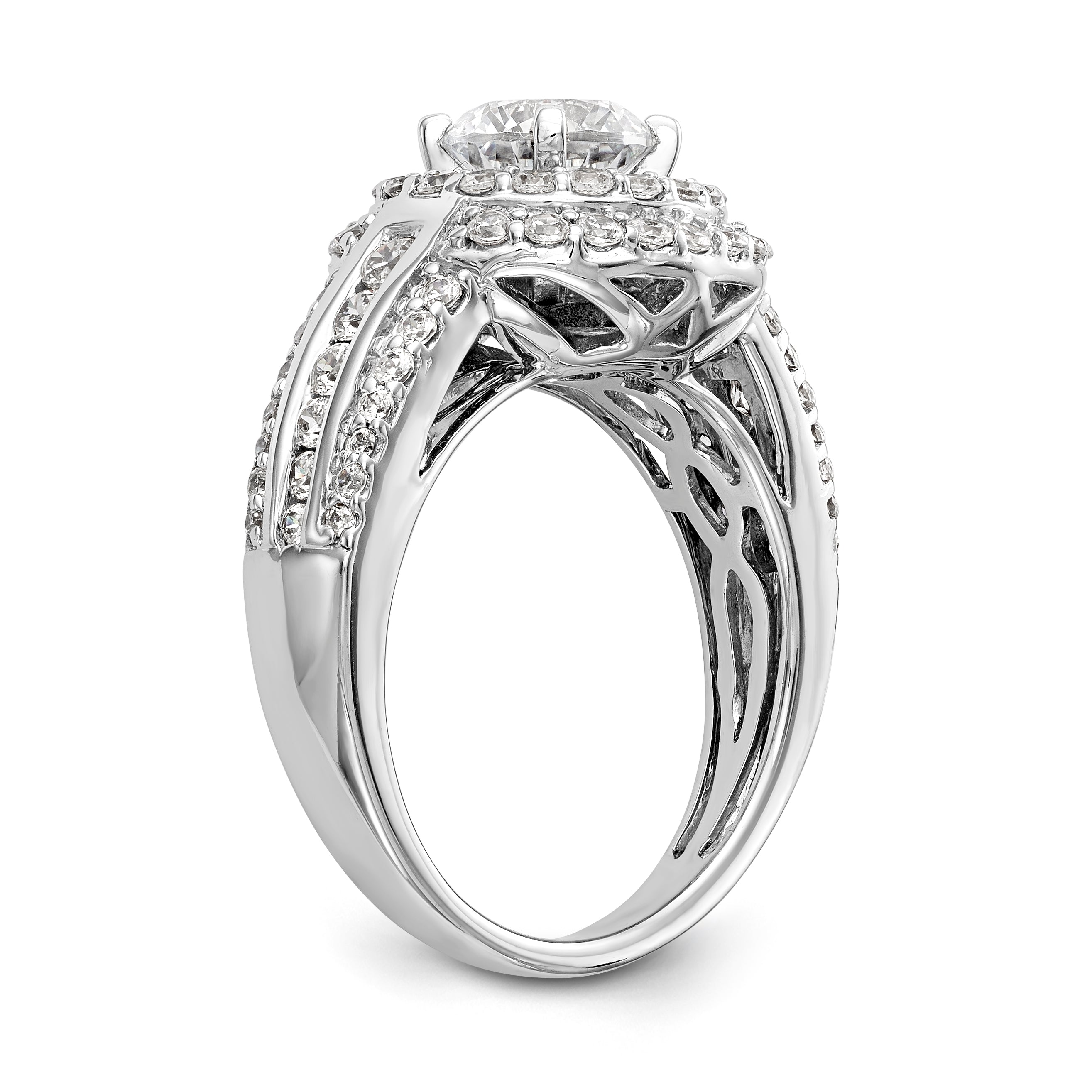 14K Weißgold Verlobungsring mit rundem simuliertem Diamanten und Doppel-Halo