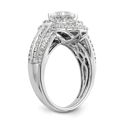 14K Weißgold Verlobungsring mit rundem simuliertem Diamanten und Doppel-Halo
