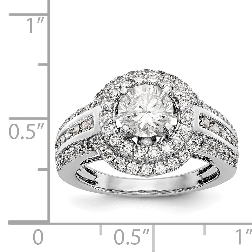 14K Weißgold Verlobungsring mit rundem simuliertem Diamanten und Doppel-Halo