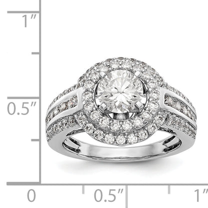 14K Weißgold Verlobungsring mit rundem simuliertem Diamanten und Doppel-Halo