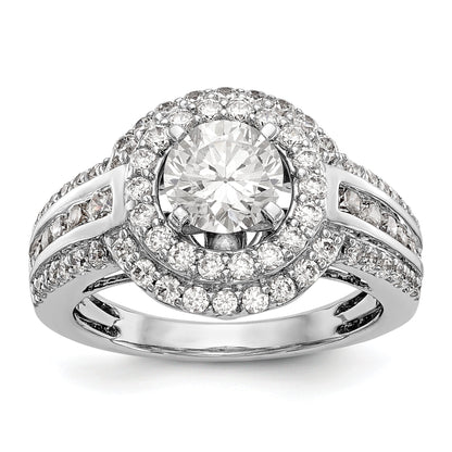 14K Weißgold Verlobungsring mit rundem simuliertem Diamanten und Doppel-Halo