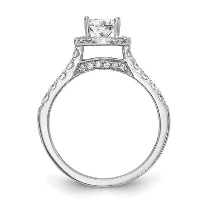 14K Weißgold Verlobungsring mit rundem simuliertem Diamanten und Halo