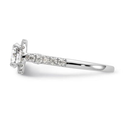 14K Weißgold Verlobungsring mit rundem simuliertem Diamanten und Halo
