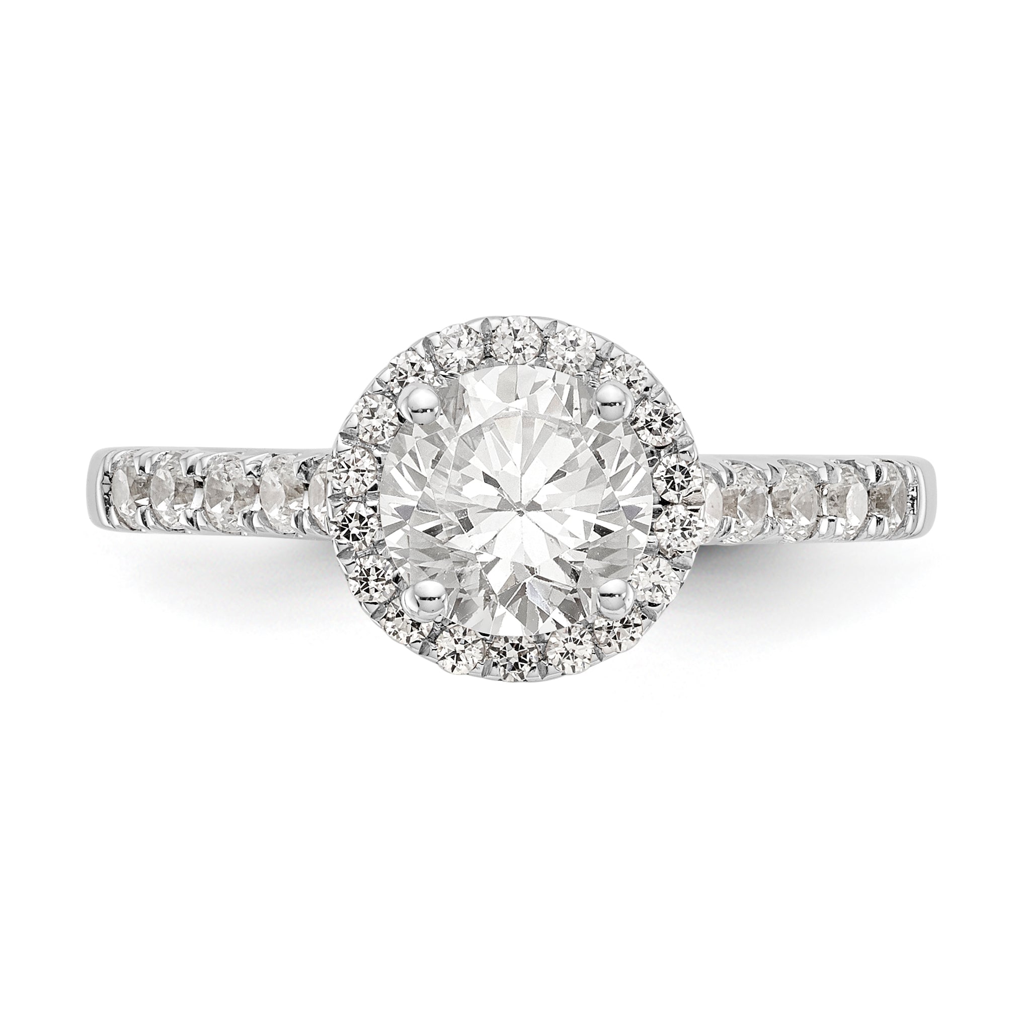 14K Weißgold Verlobungsring mit rundem simuliertem Diamanten und Halo