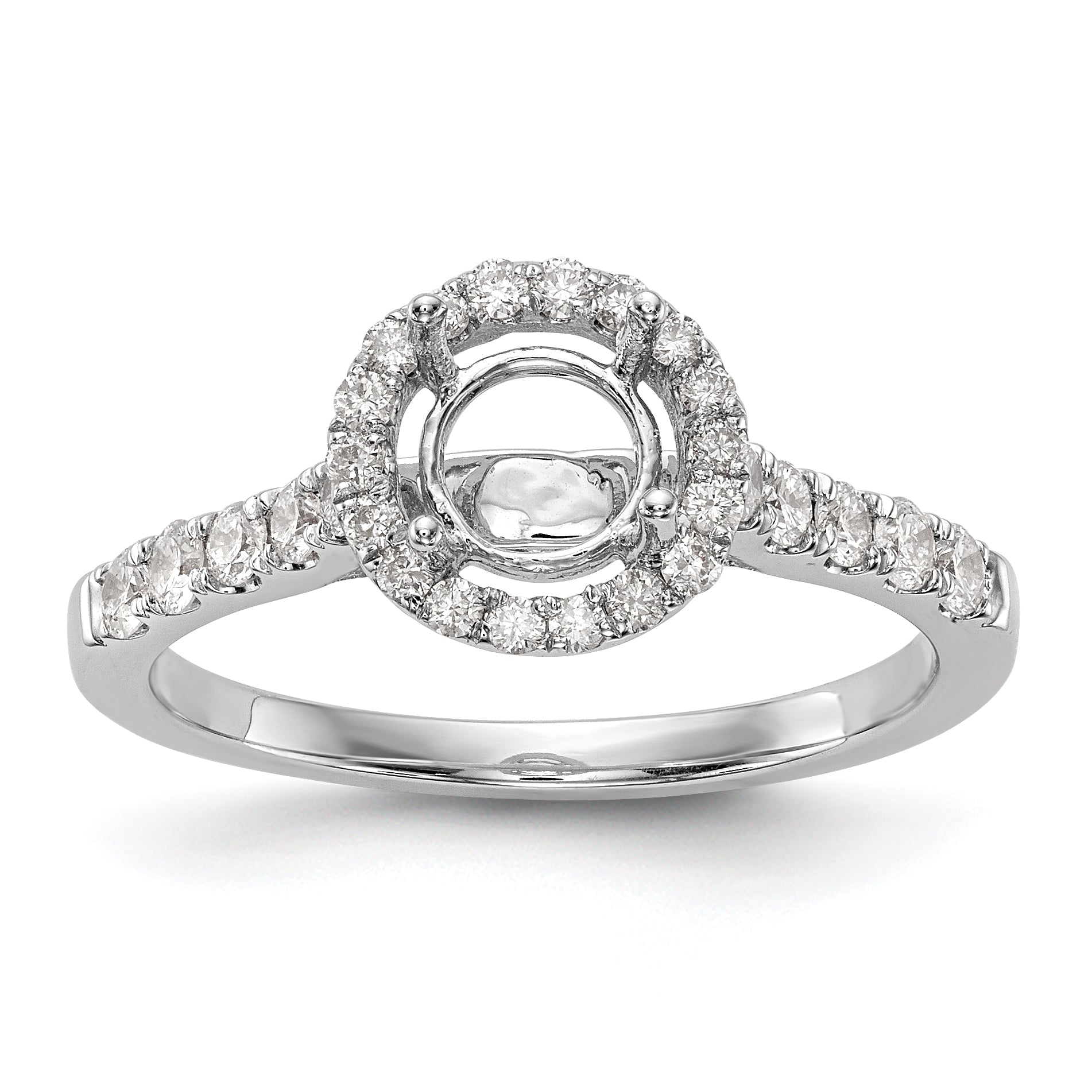 14K Weißgold Verlobungsring mit rundem simuliertem Diamanten und Halo