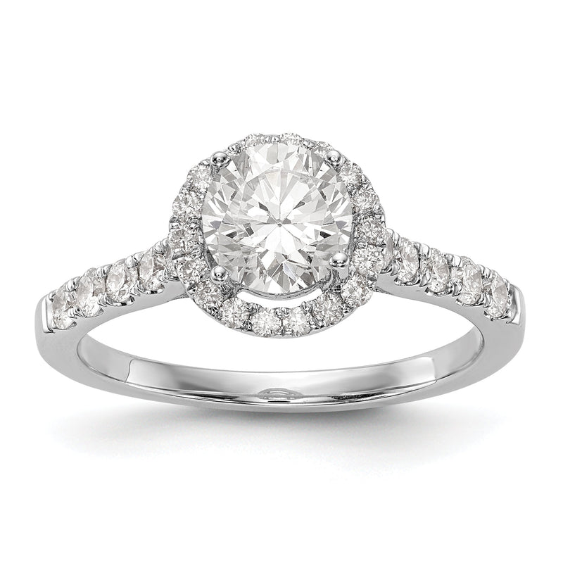 14K Weißgold Verlobungsring mit rundem simuliertem Diamanten und Halo