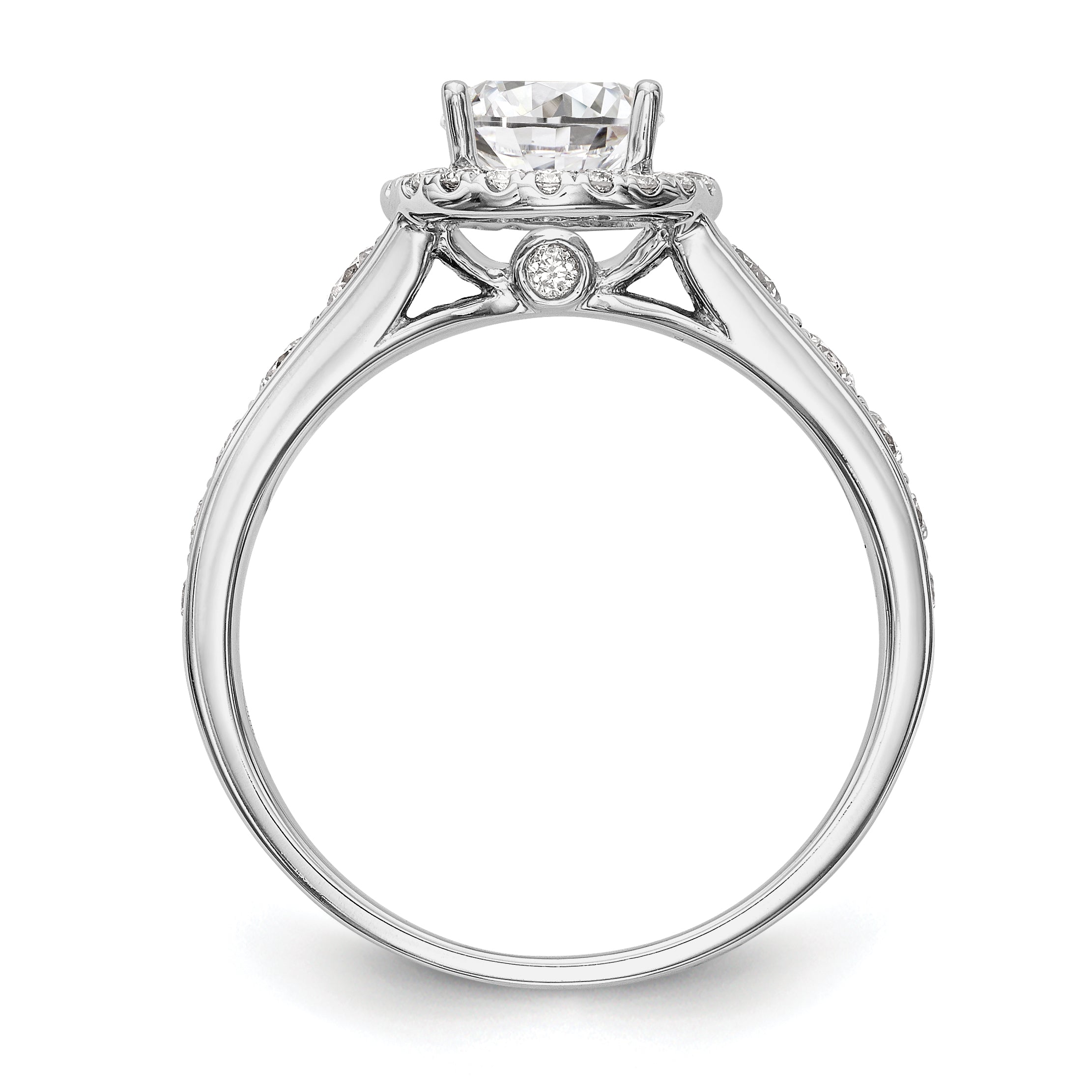 14K Weißgold Verlobungsring mit rundem simuliertem Diamanten und Halo