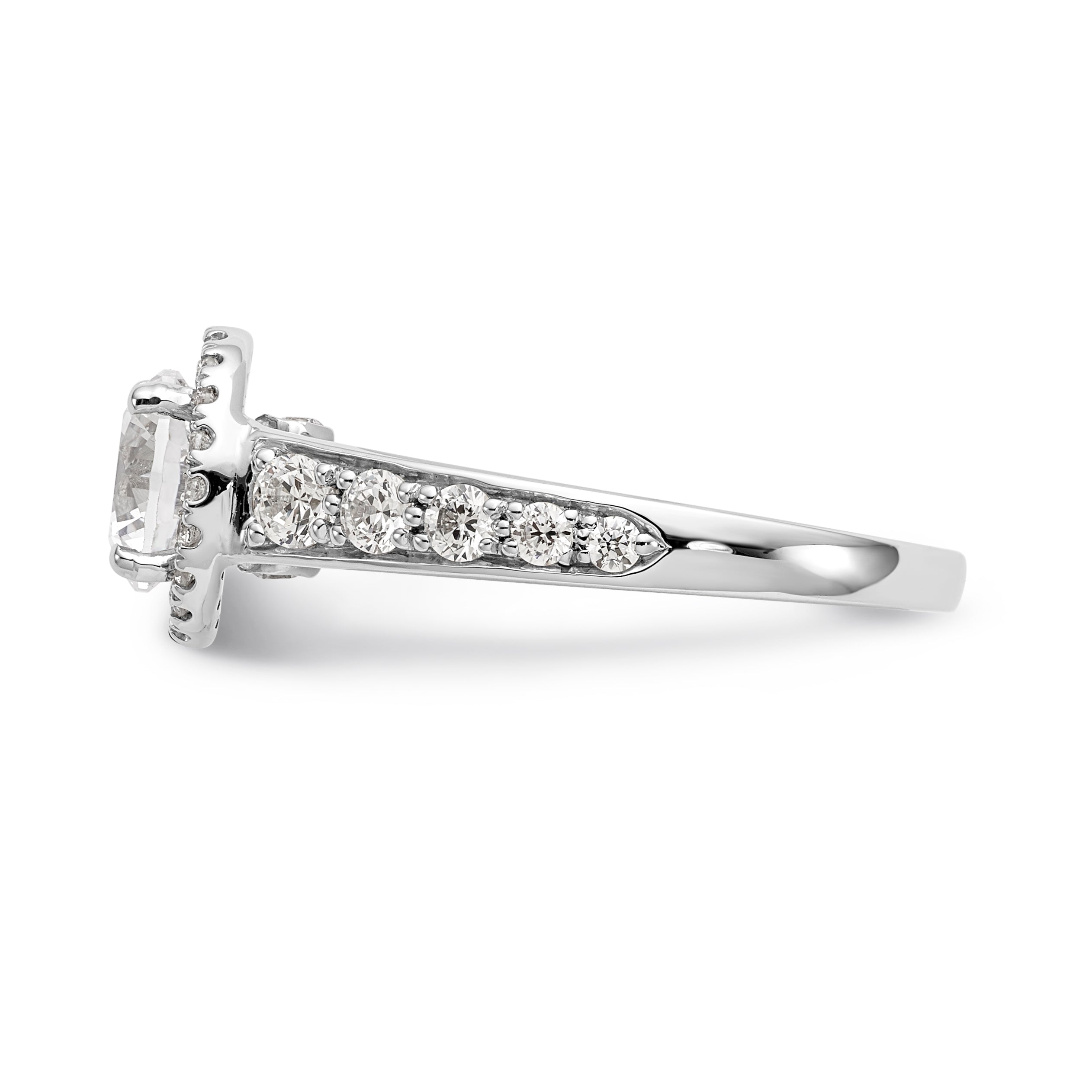 14K Weißgold Verlobungsring mit rundem simuliertem Diamanten und Halo