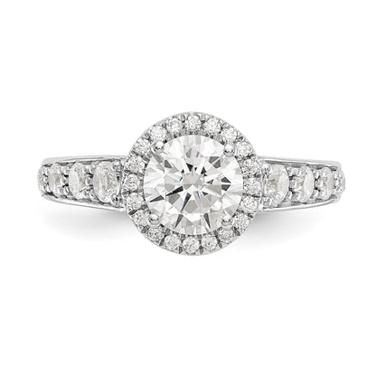 14K Weißgold Verlobungsring mit rundem simuliertem Diamanten und Halo