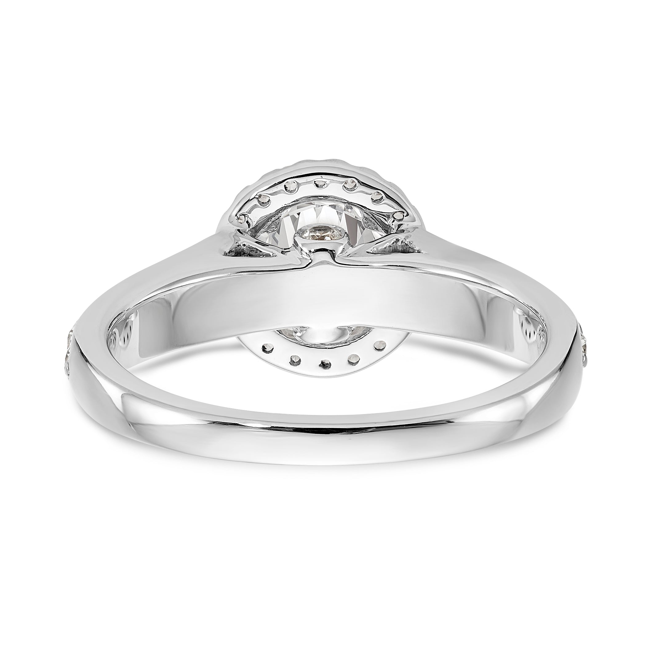 14K Weißgold Verlobungsring mit rundem simuliertem Diamanten und Halo