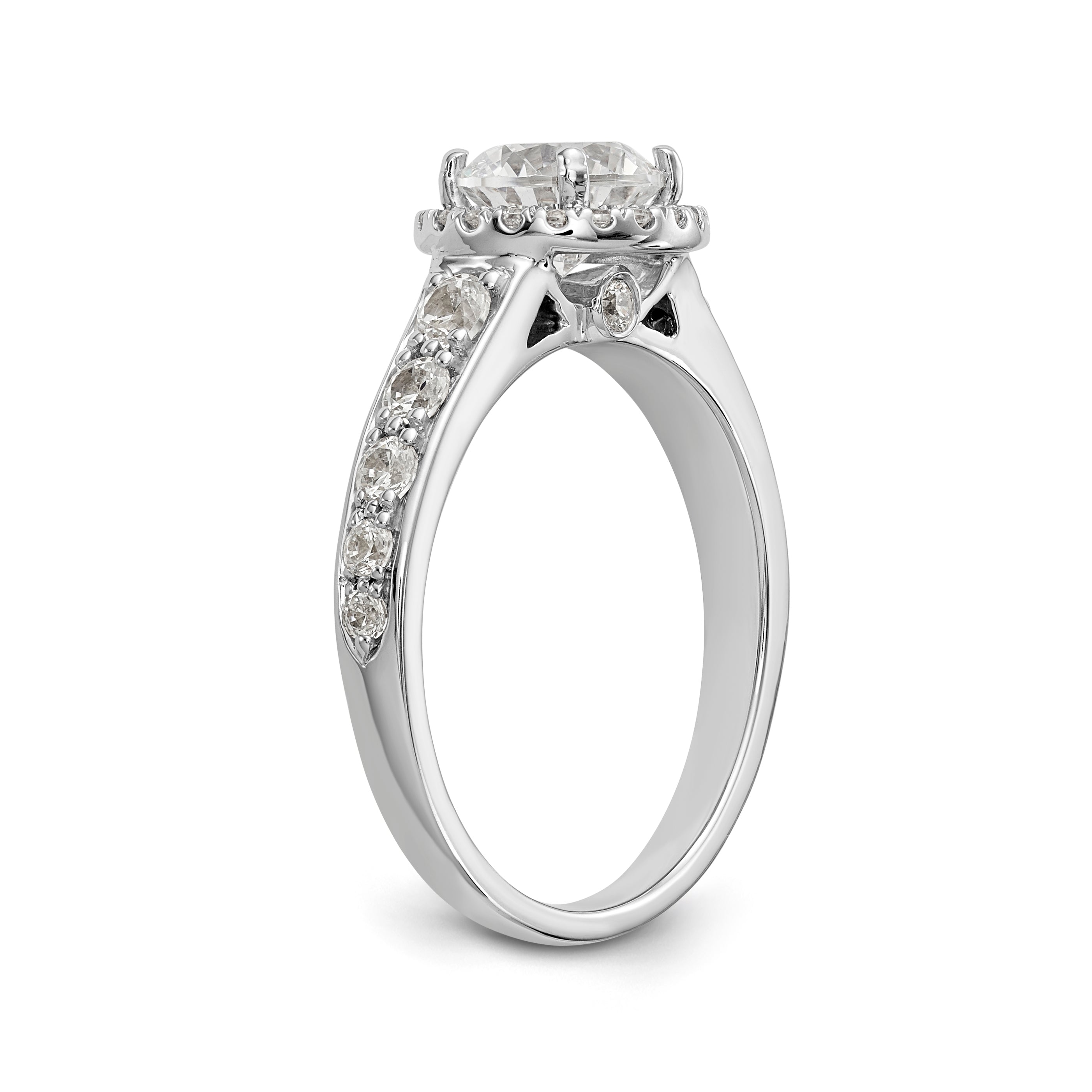 14K Weißgold Verlobungsring mit rundem simuliertem Diamanten und Halo