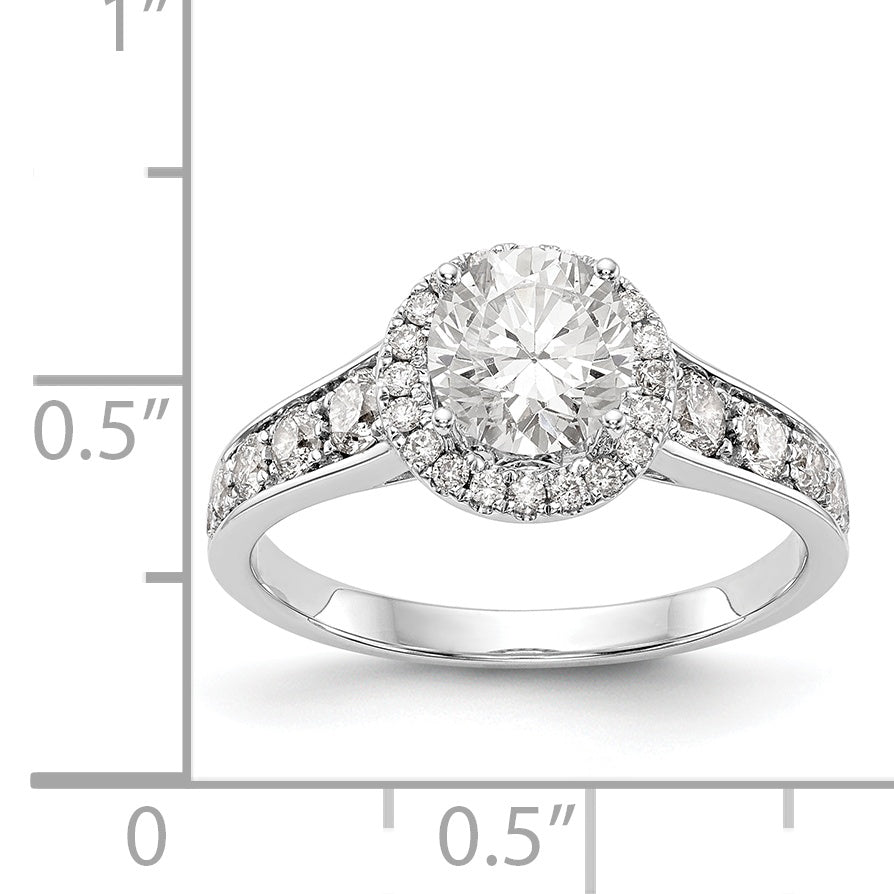 14K Weißgold Verlobungsring mit rundem simuliertem Diamanten und Halo