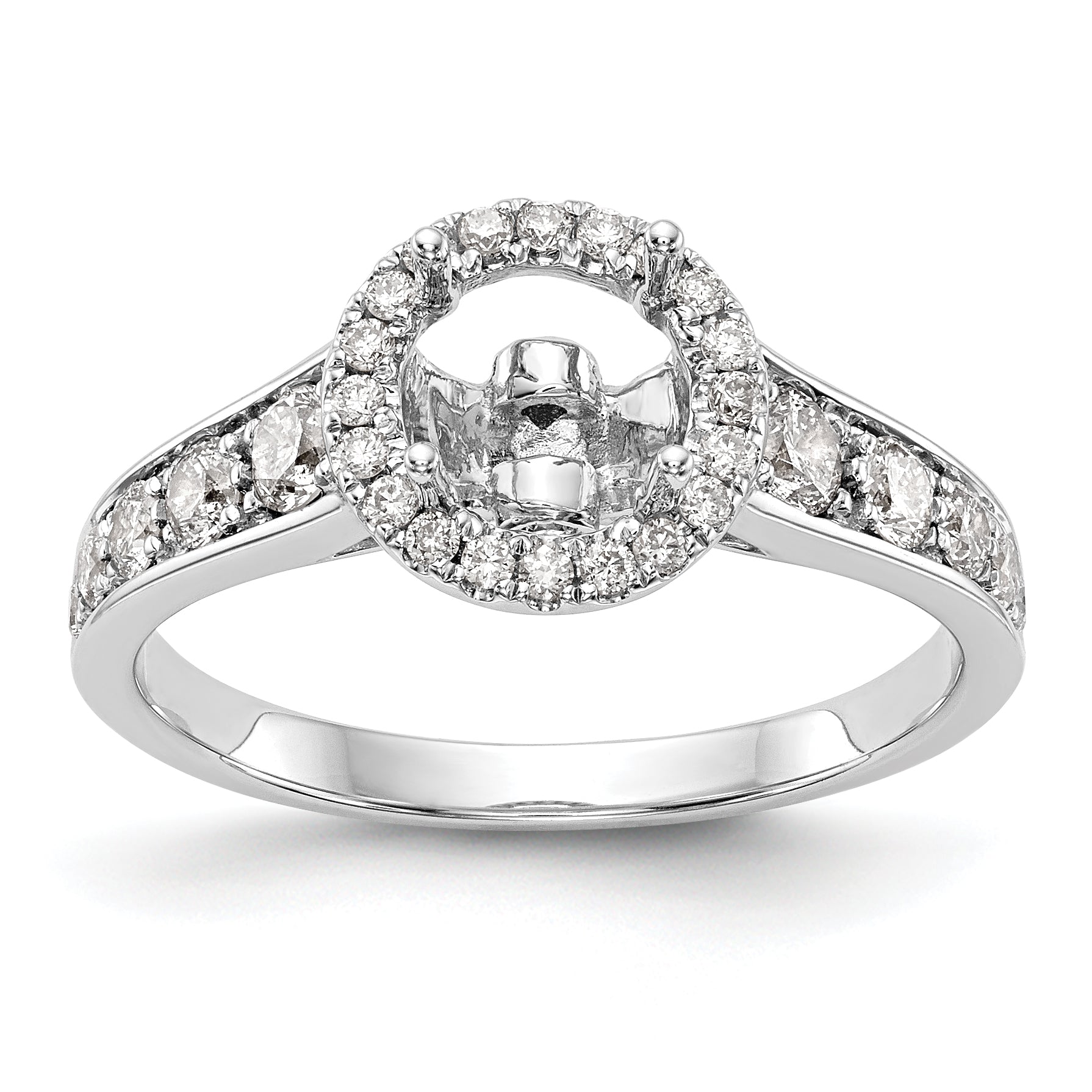 14K Weißgold Verlobungsring mit rundem simuliertem Diamanten und Halo