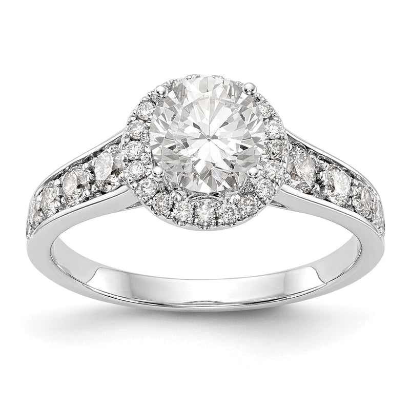 14K Weißgold Verlobungsring mit rundem simuliertem Diamanten und Halo
