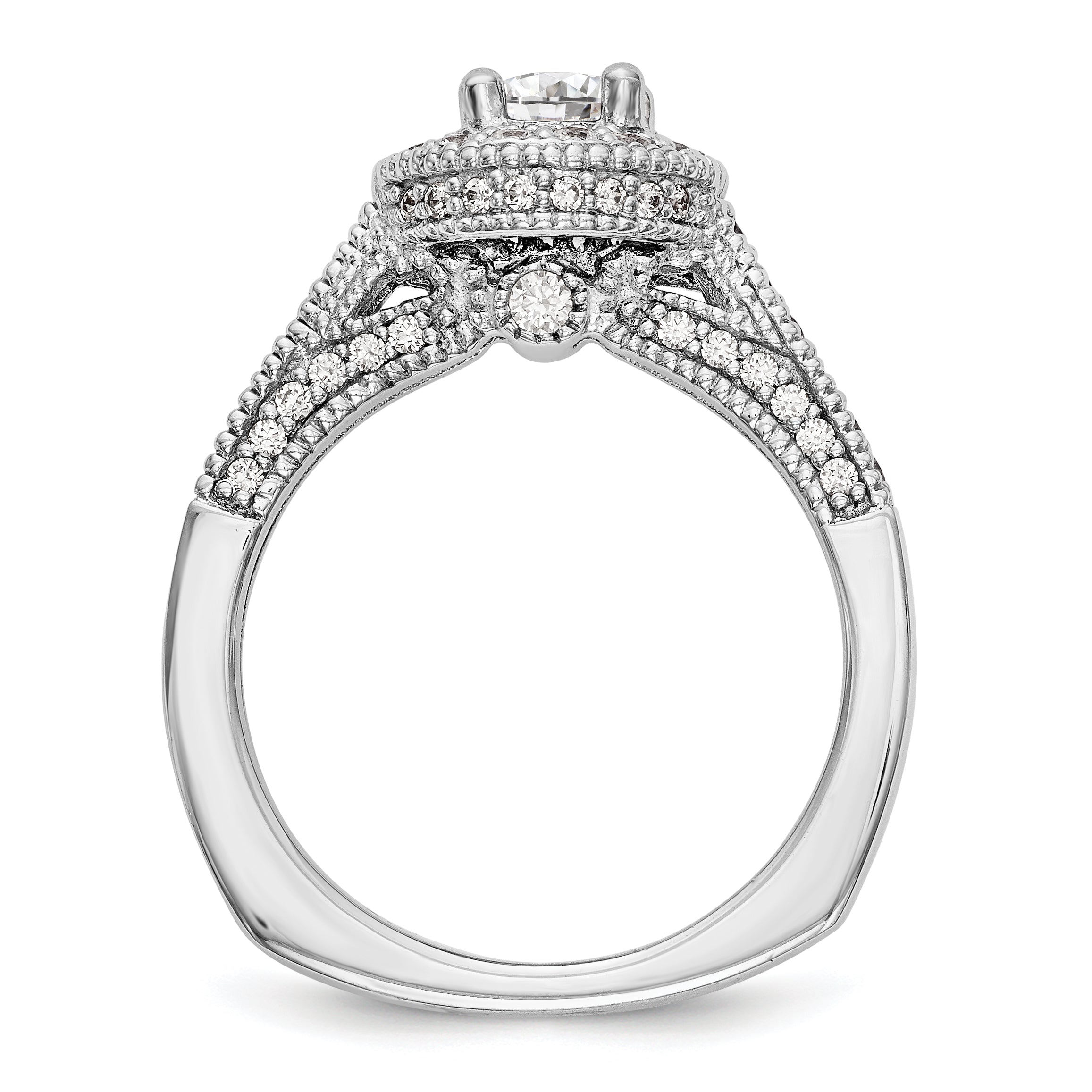 14K Weißgold Verlobungsring mit rundem simuliertem Diamanten und Halo-Fassung