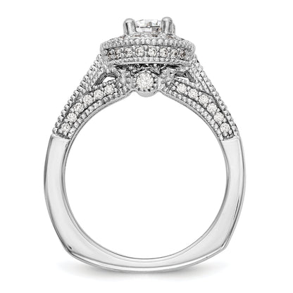 14K Weißgold Verlobungsring mit rundem simuliertem Diamanten und Halo-Fassung