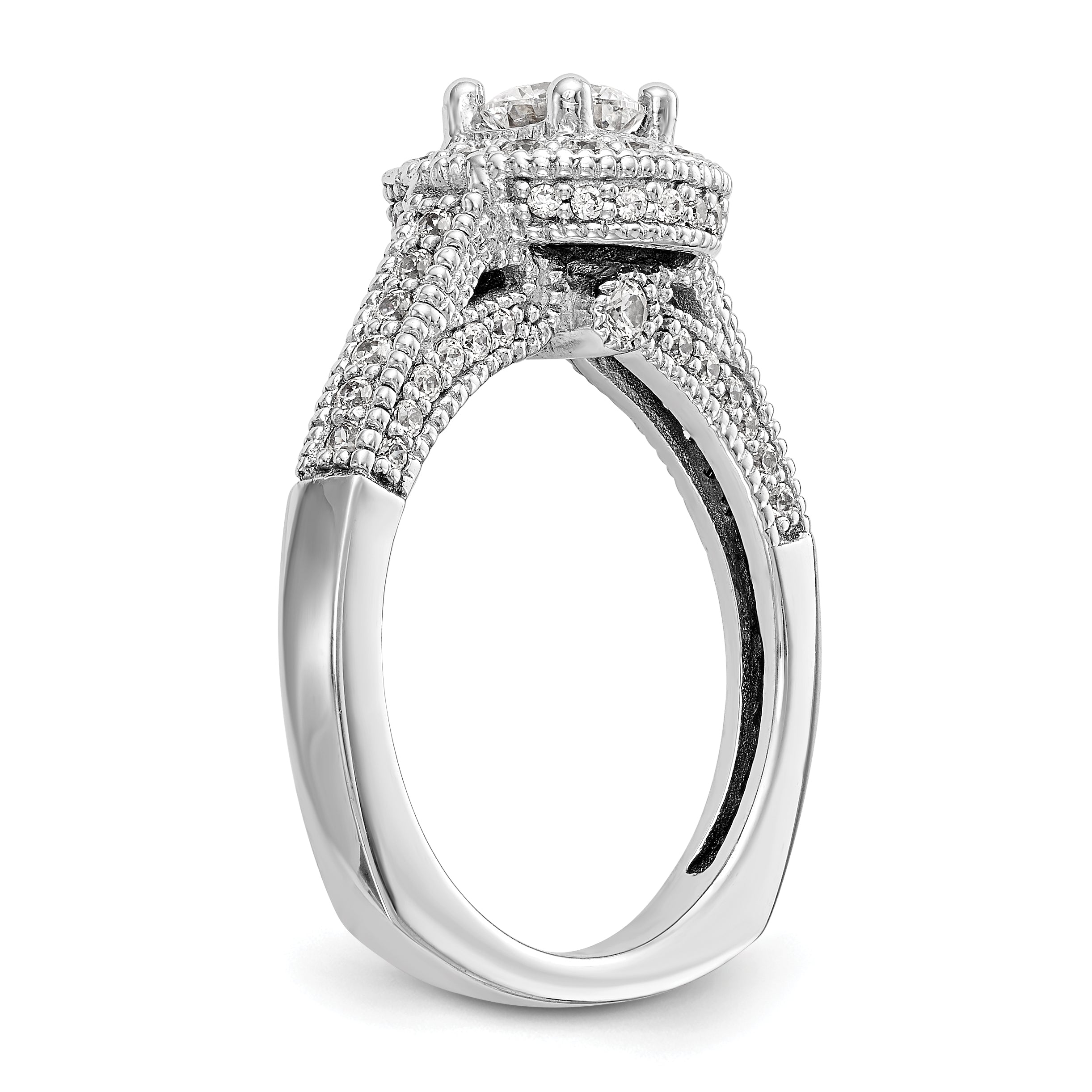 14K Weißgold Verlobungsring mit rundem simuliertem Diamanten und Halo-Fassung
