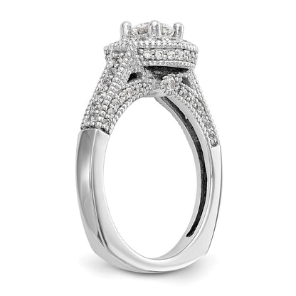 14K Weißgold Verlobungsring mit rundem simuliertem Diamanten und Halo-Fassung