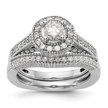 14K Weißgold Verlobungsring mit rundem simuliertem Diamanten und Halo-Fassung