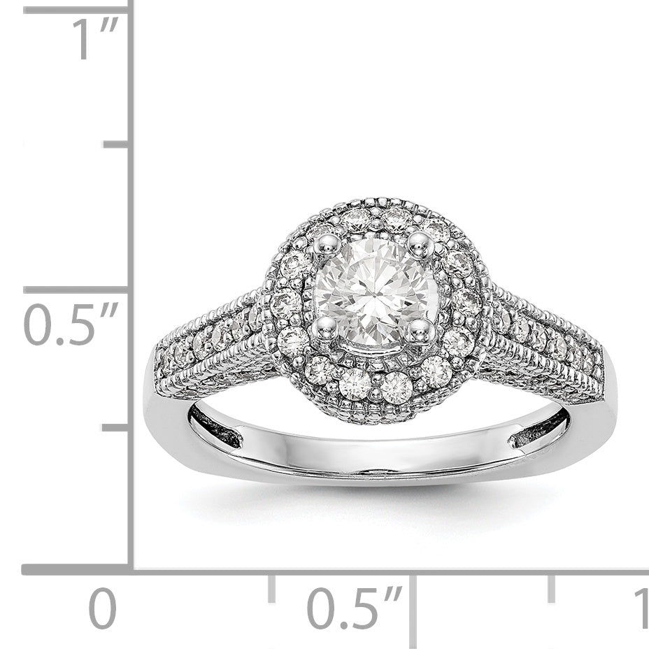 14K Weißgold Verlobungsring mit rundem simuliertem Diamanten und Halo-Fassung