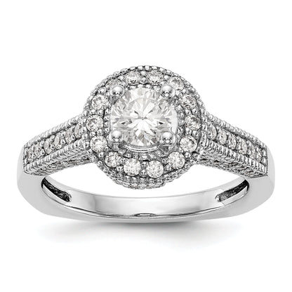 14K Weißgold Verlobungsring mit rundem simuliertem Diamanten und Halo-Fassung
