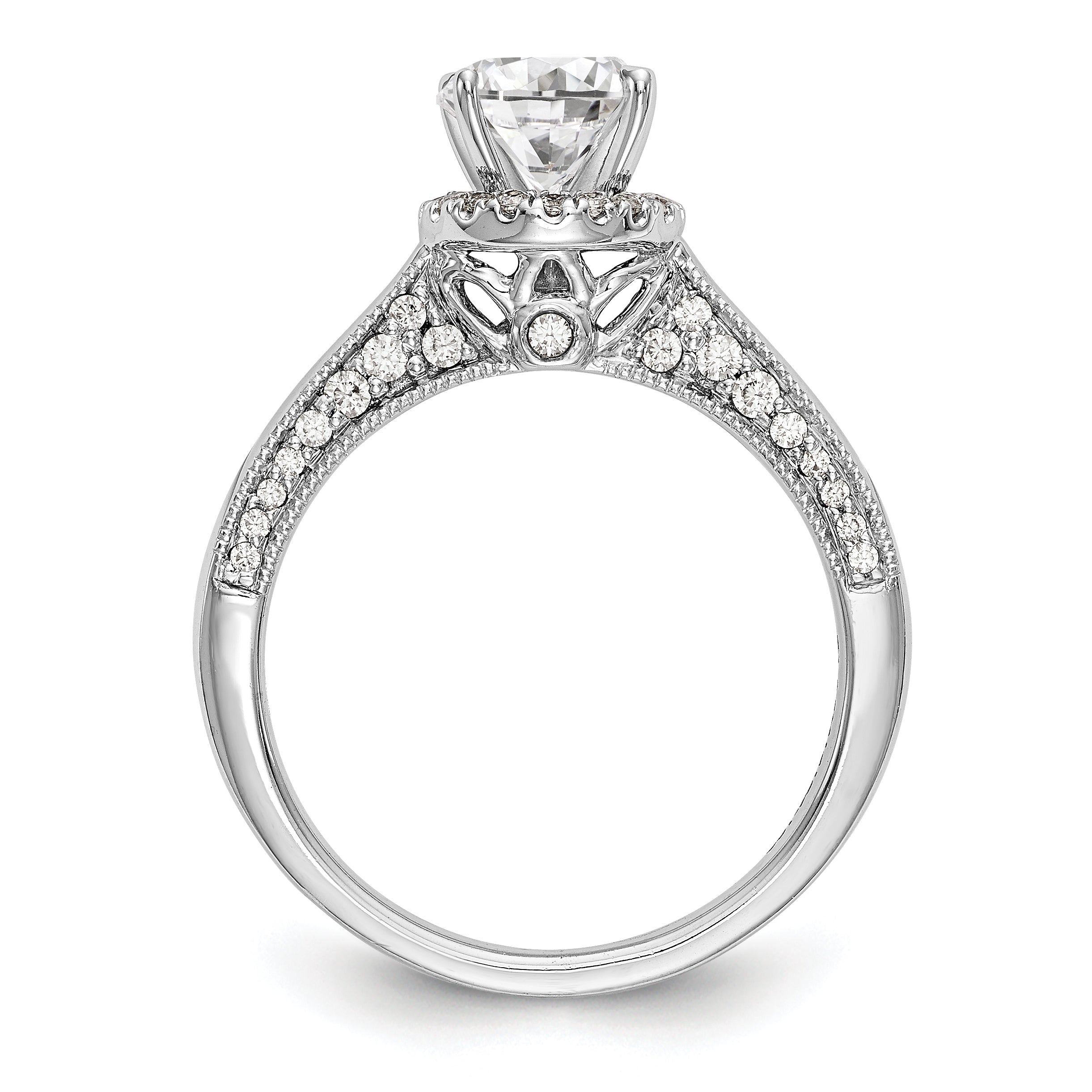 14K Weißgold Verlobungsring mit rundem simuliertem Diamanten und Halo
